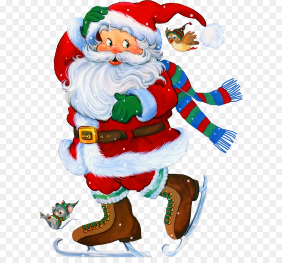 Rudolph, Santa Claus, Weihnachten Neue Jahr - Transparente Santa mit Skates Clipart