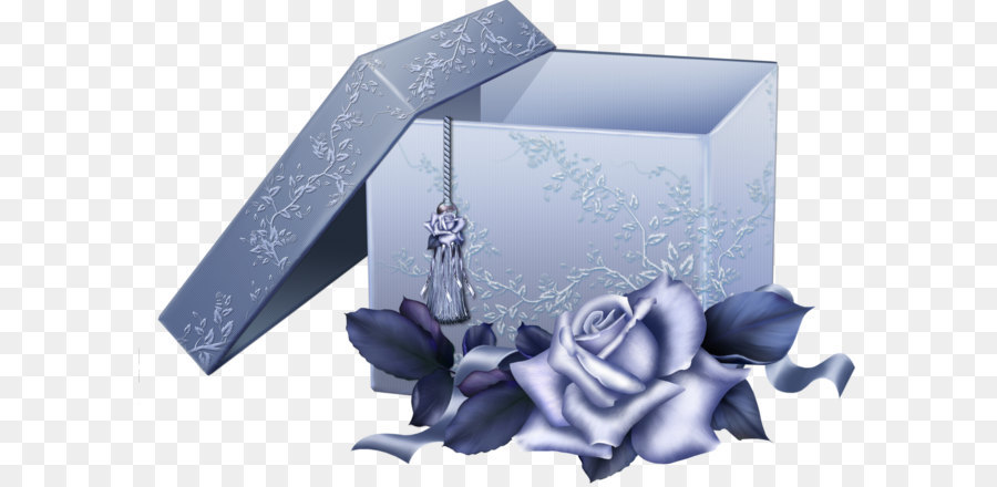 Box Geschenk Computer Datei - Große, Blaue Geschenk-Box mit Blauen Rose