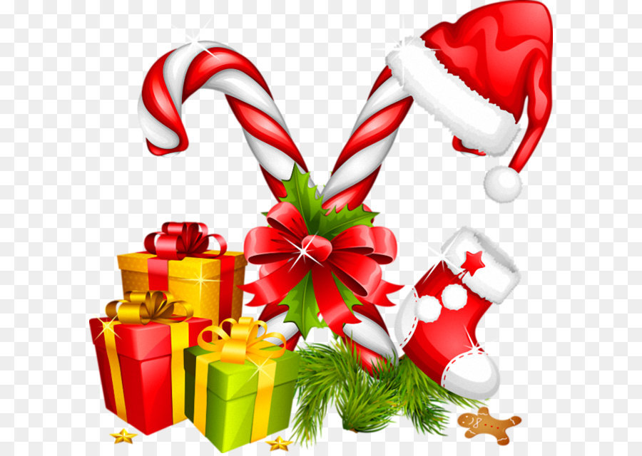 Santa Claus Candy cane Weihnachten Dekoration clipart - Santa Hat die Geschenke und Zuckerstangen Weihnachts Dekoration