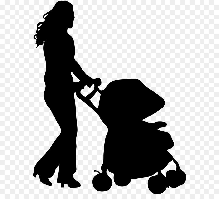 Silhouette Baby transport clipart - Weibliche Silhouette mit Kinderwagen PNG clipart Bild
