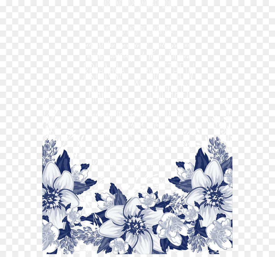 Blau, Blütenblatt Schwarz und weiß Muster - Vektor Blaue Blumen Einladungen