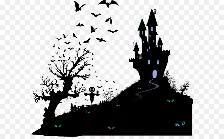 Housewarming party Halloween Hochzeit Einladungs Umzug party - Vektor schwarze silhouette haunted house