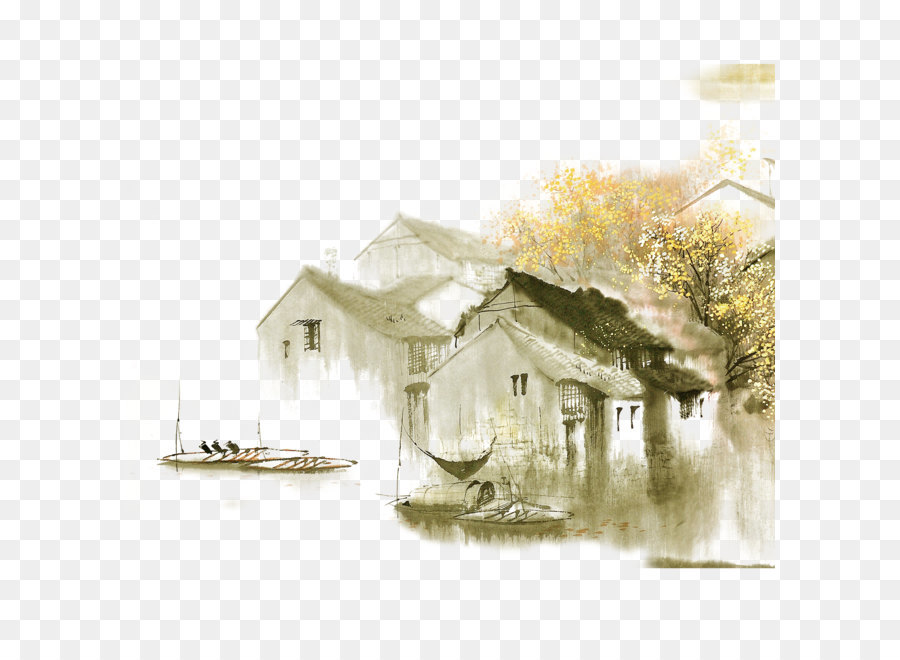 Abitazione in Fuchun Montagne Jiangnan Inchiostro lavare pittura Shan shui pittura Cinese - acqua