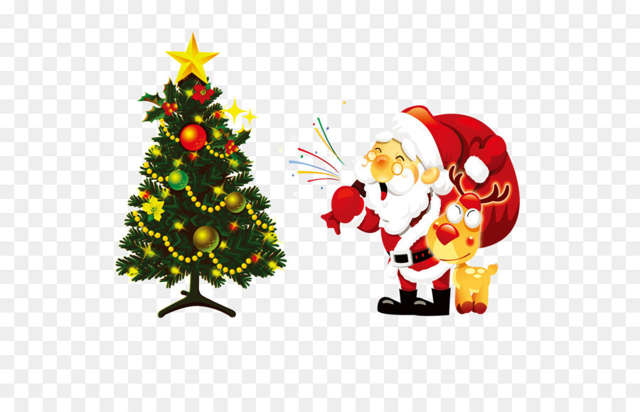 Babbo Natale, albero di Natale, Illustrazione - Babbo Natale e albero di Natale