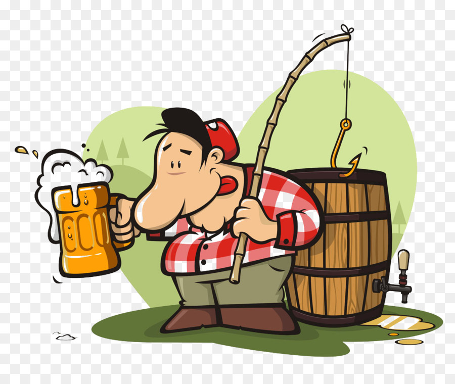 Oktoberfest Icona - Possesso di una canna da pesca cartoon uomo che beve una birra