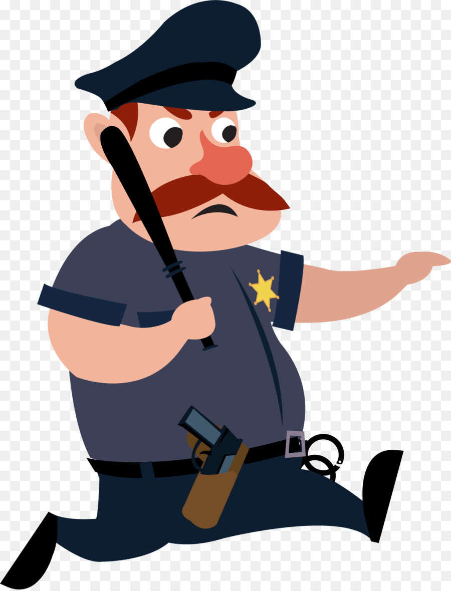 Cartoon Furto funzionario di Polizia, Illustrazione - Un bastone; un warden