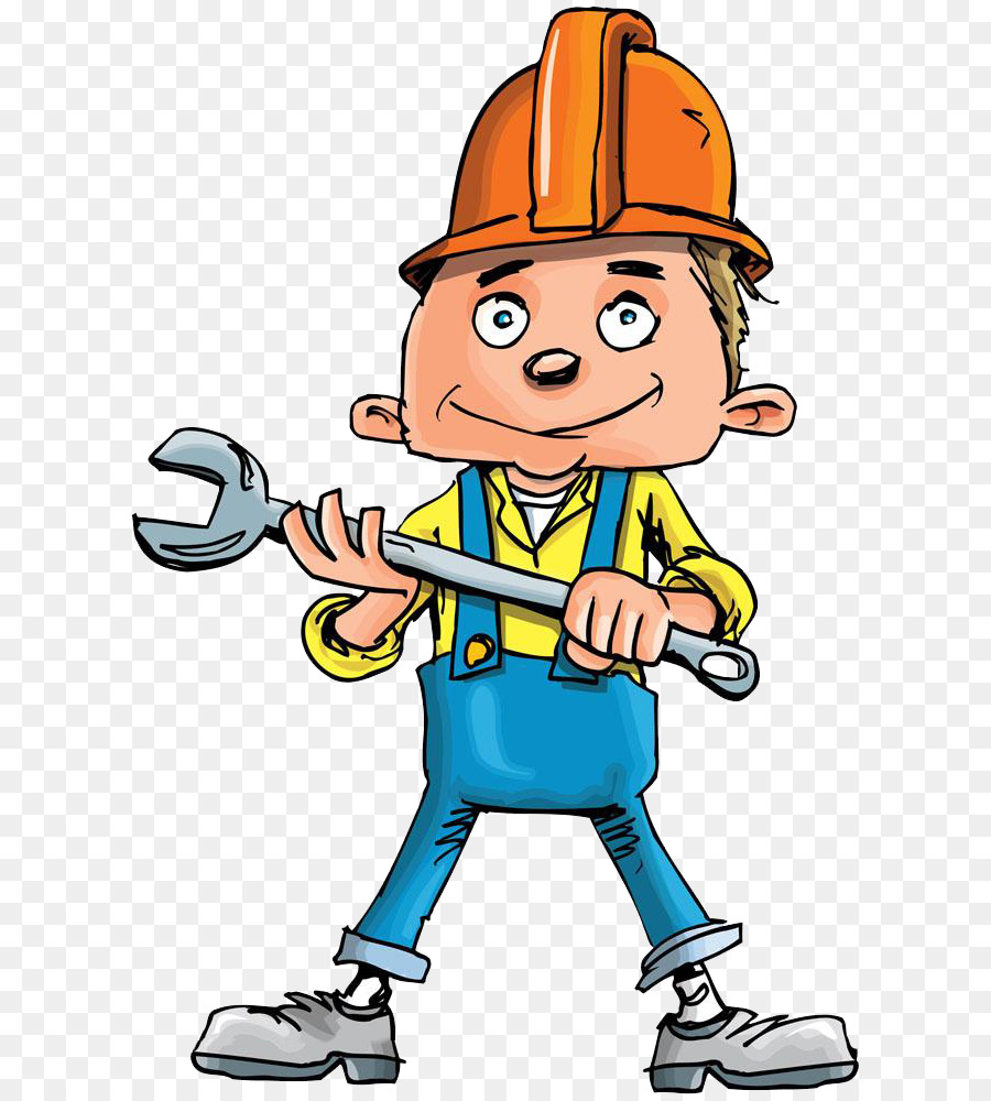 Klempner-Sanitär-Karikatur Handwerker - Ein Arbeiter mit einem Schraubenschlüssel