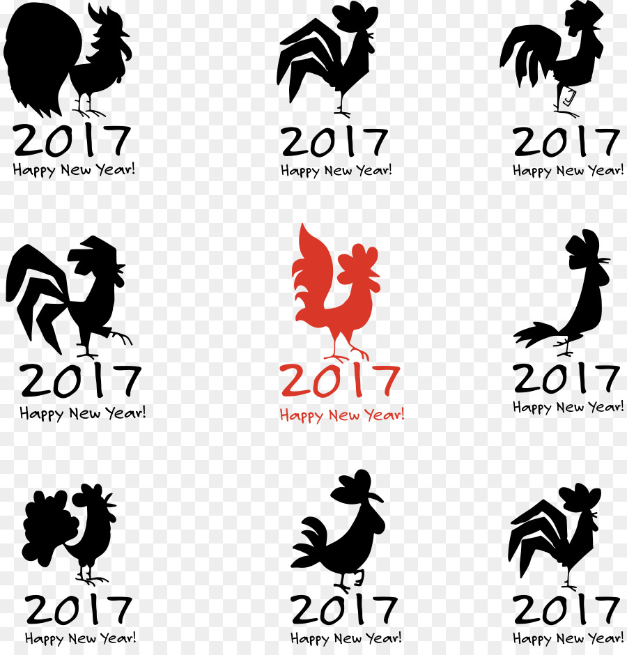 Il Nuovo Anno cinese: Gallo zodiaco Cinese Illustrazione - Vector nero cazzo