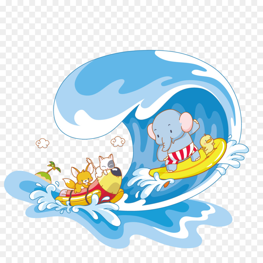 cartoon illustration - Surfen Elefant