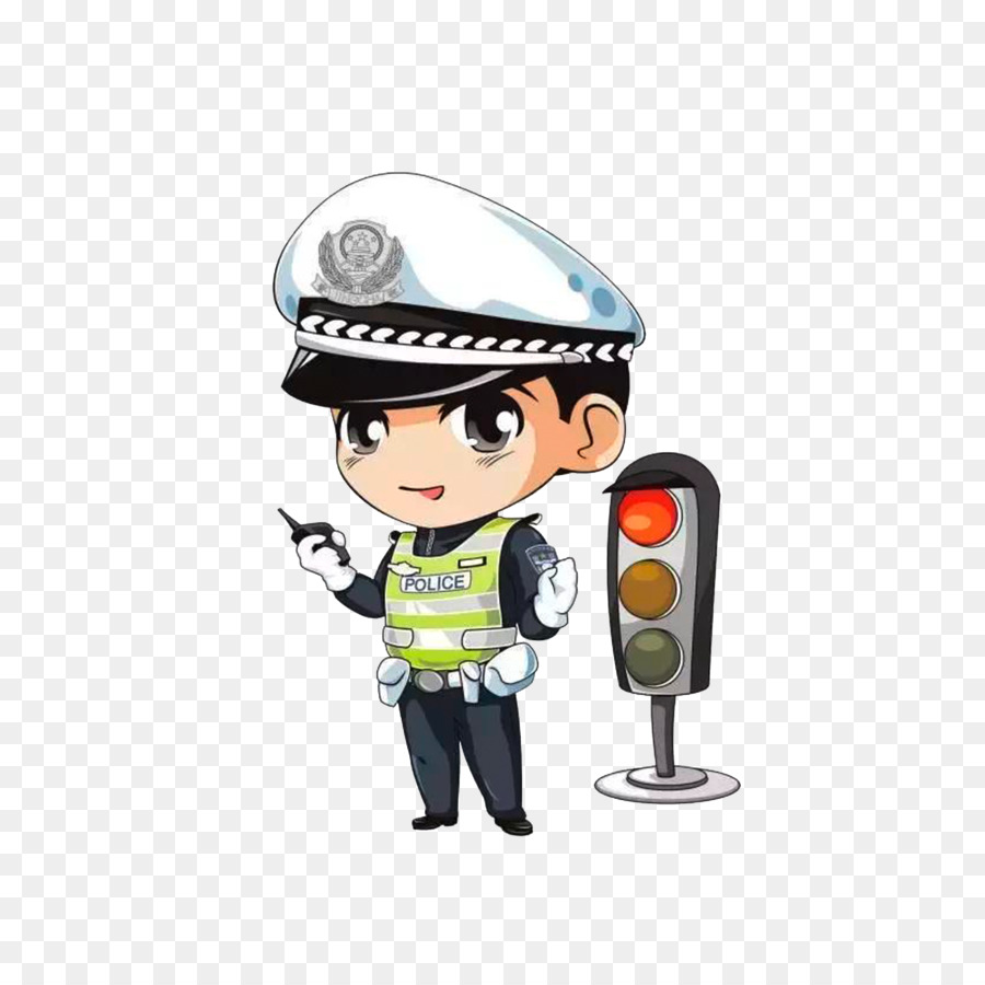 Ufficiale di polizia Cartoon polizia stradale - Un traffico poliziotto con un walkie-talkie