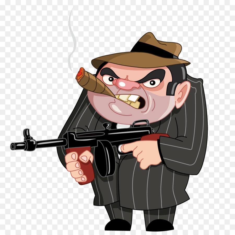 Gangster-Cartoon Stock-Fotografie Stock-illustration - Der Fette Mann mit dem Maschinengewehr