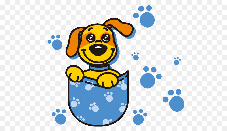 Hund Cartoon-Animation - blaue Fußabdrücke