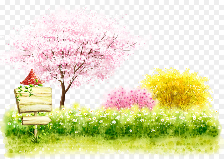Cartoon, Cherry Blossom, Animation, Painting, Fukei, Landscape, Flower, Mu1...