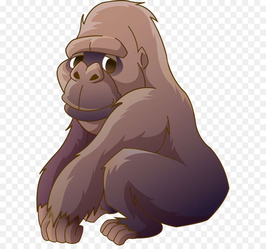 Ape Comic-Orang-Utan-Cross-River-gorilla Clip-art - Hand-painted cartoon gorilla hocken