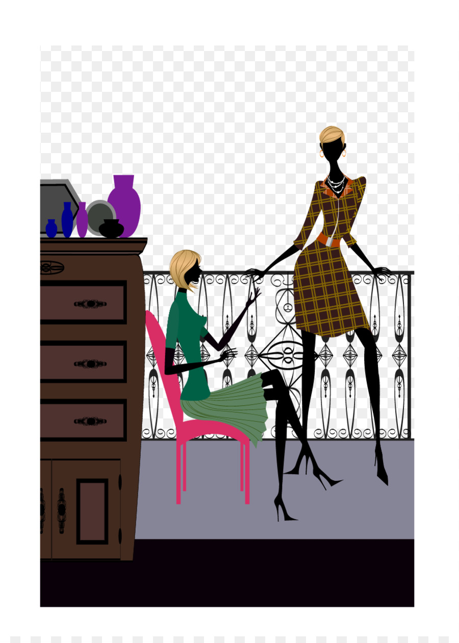 Stock illustrazione di arte di Clip - Bellezza clip in chat sul balcone