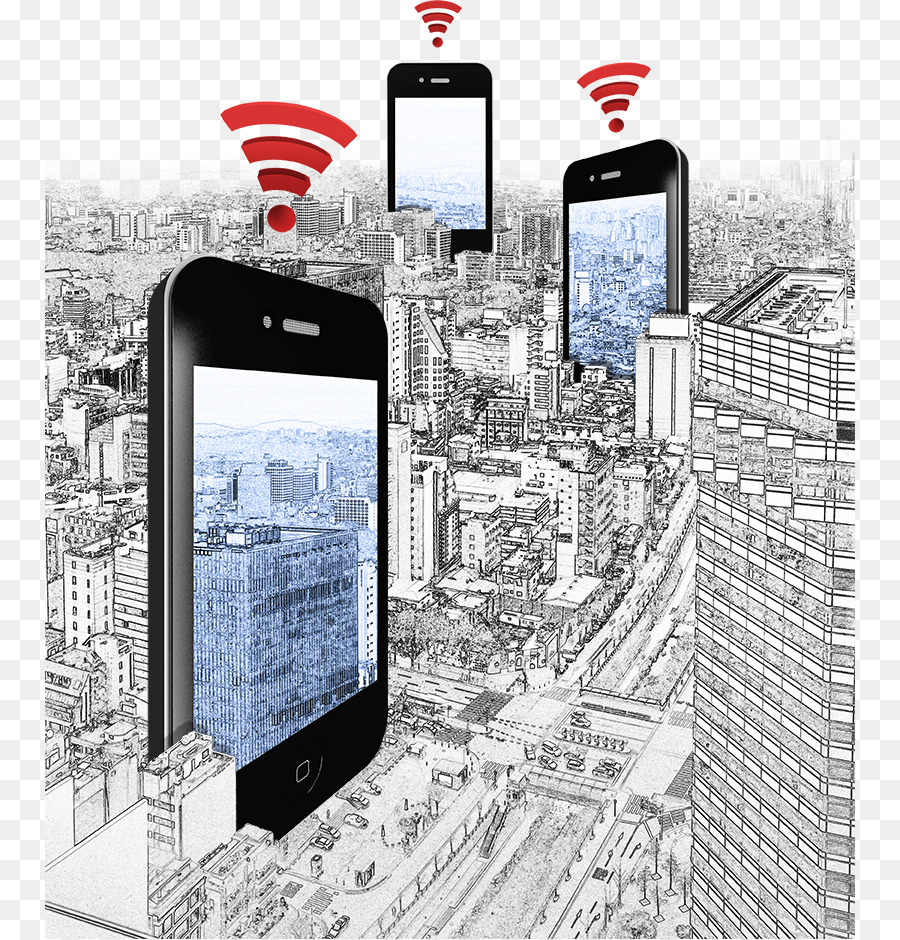 Smartphone Download-Informationen Symbol - Smartphone und Gebäude der Stadt