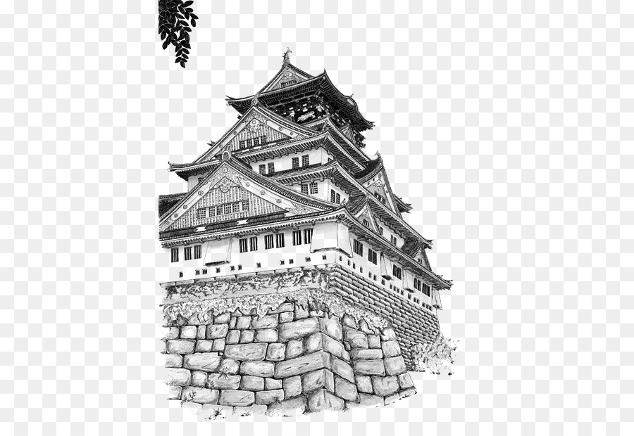 Osaka Castle Zeichnung, Perspektive Skizze - China Wind-Gebäude