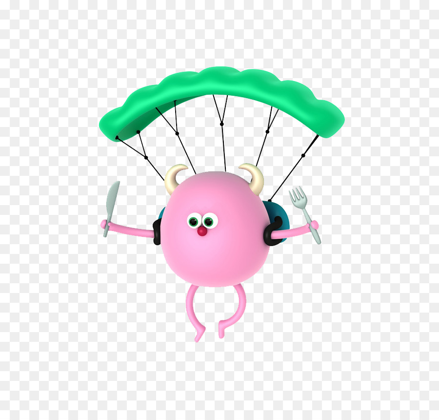 Animations Illustration - Grüne Fallschirm rosa Kreis gemalt Puppe Körper