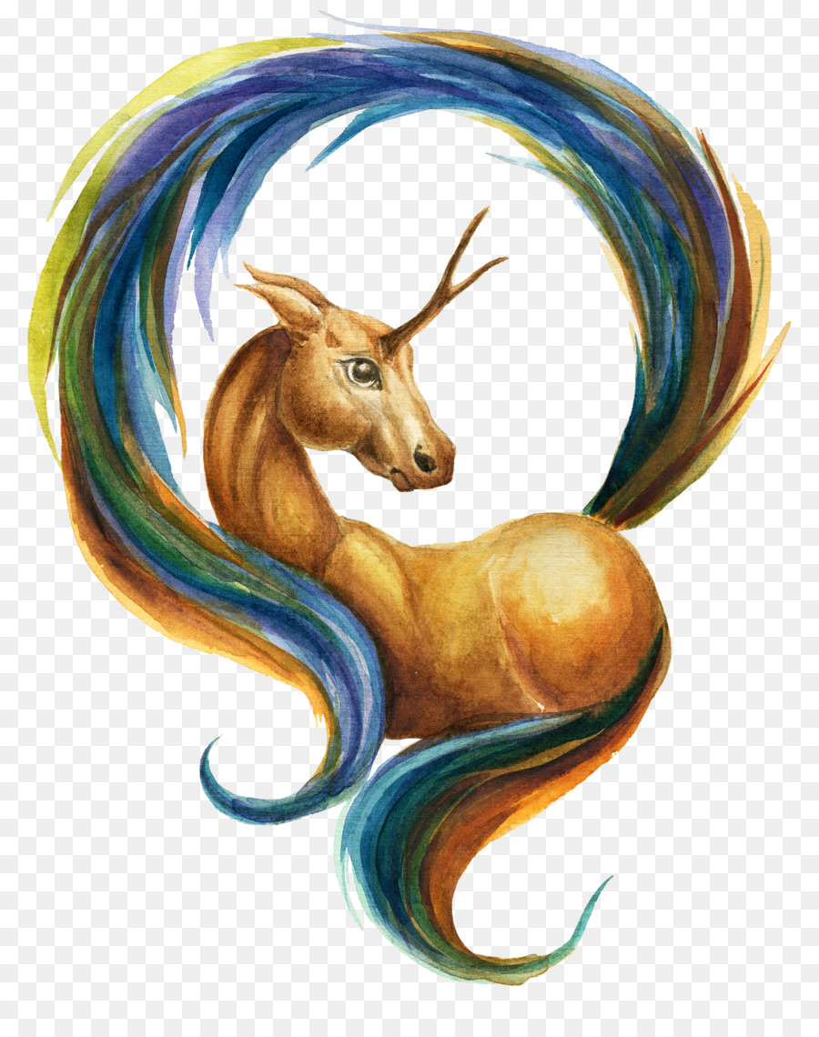 Corno di drago Cinese - Dipinta di giallo, unicorno, illustrazione