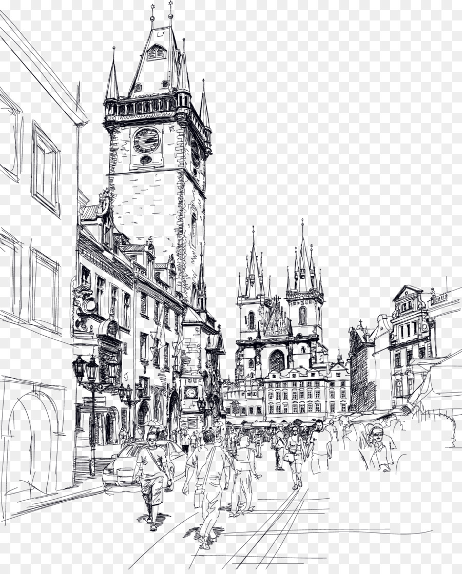 Old Town Square, Die Karlsbrücke Skizze - Europa und die Vereinigten Staaten zeichnen freies zeichnen frei