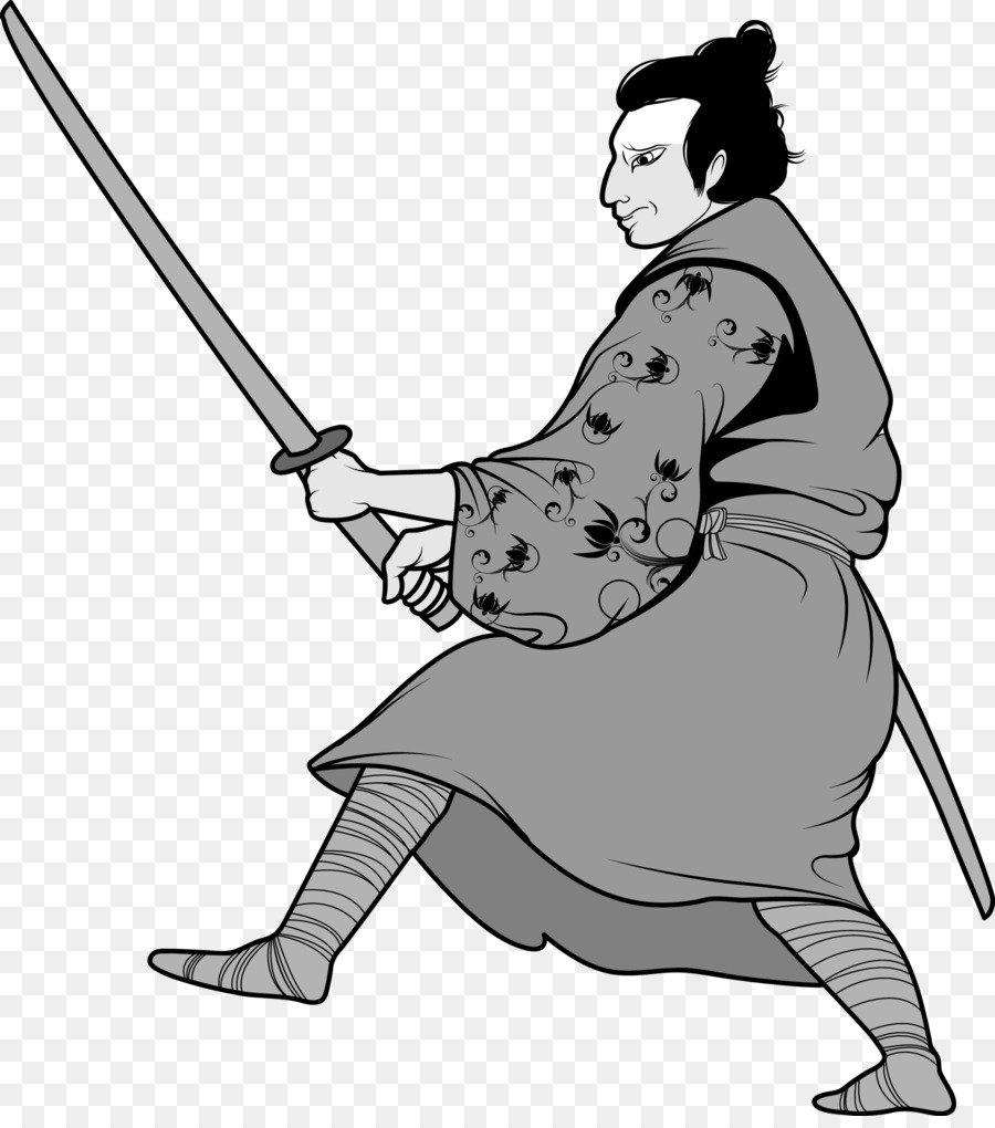 Schwarz und weiß Samurai Ninja clipart - Japanische ninja-bodyguard-Krieger-schwarz und weiß-Bild
