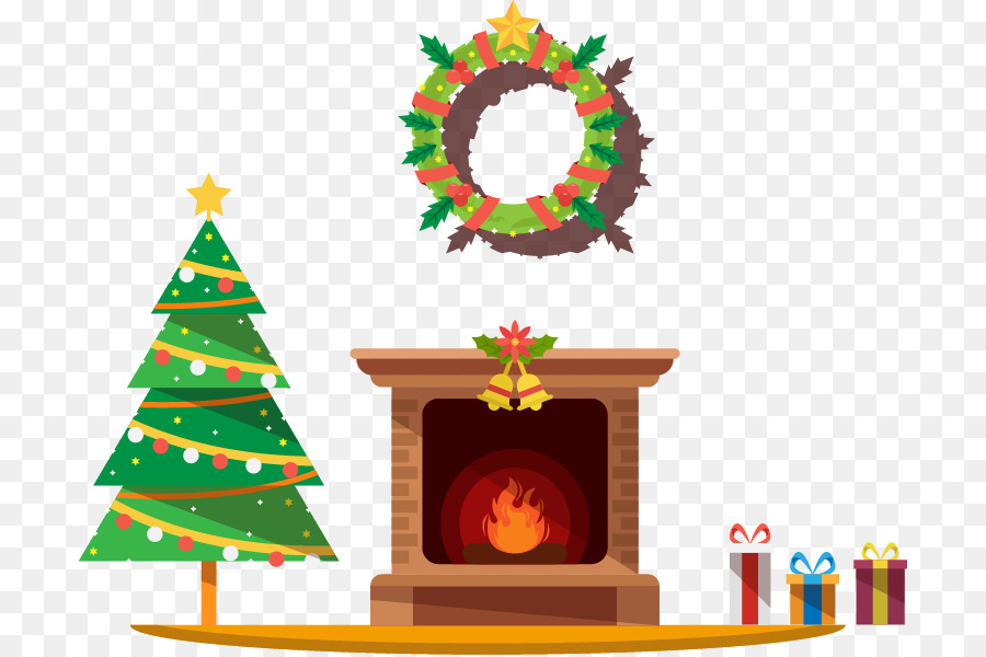 Weihnachtsbaum Christmas ornament Kamin - Cartoon-Vektor-Weihnachten-Geschenk-Herd