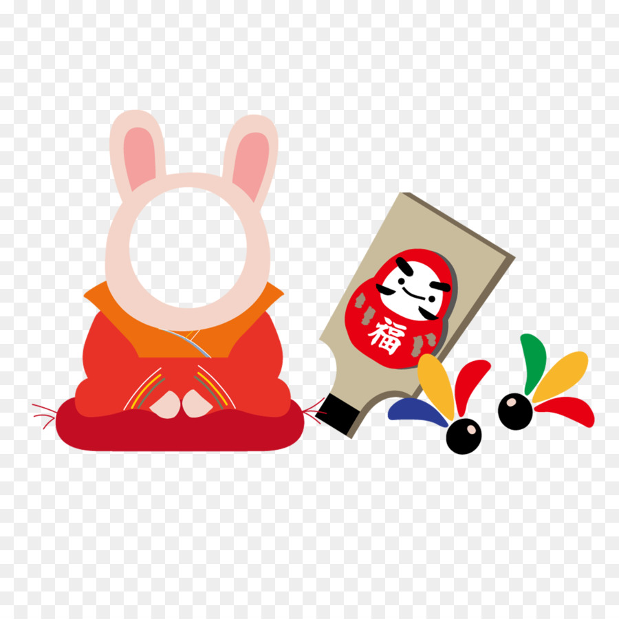 Japanische Neues Jahr-Kite-Drachen Hagoita-Illustration - Cute bunny