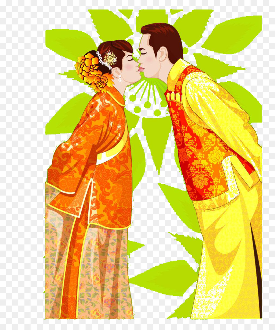 Ehe, Hochzeit Abbildung - Verheiratete Männer und Frauen küssen