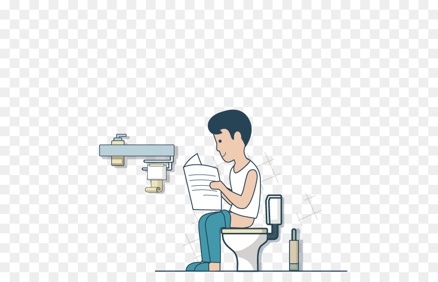 Toilette Cartoon - Hocken Toilette Lesen der Zeitung, Mann