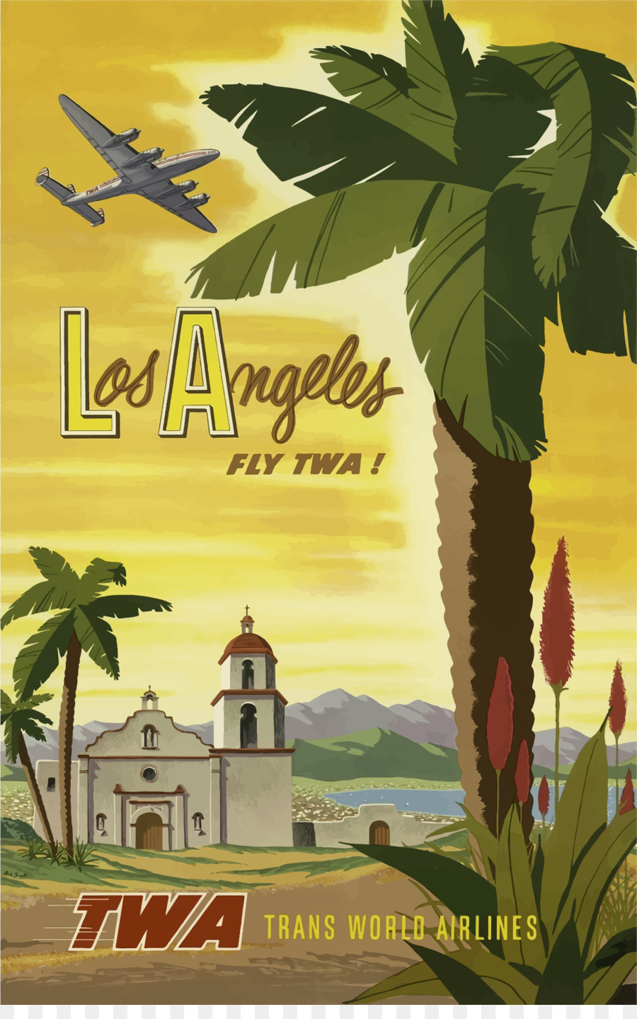Los Angeles Poster, quần áo In Trans thế Giới Hãng hàng không - cổ đi du lịch.