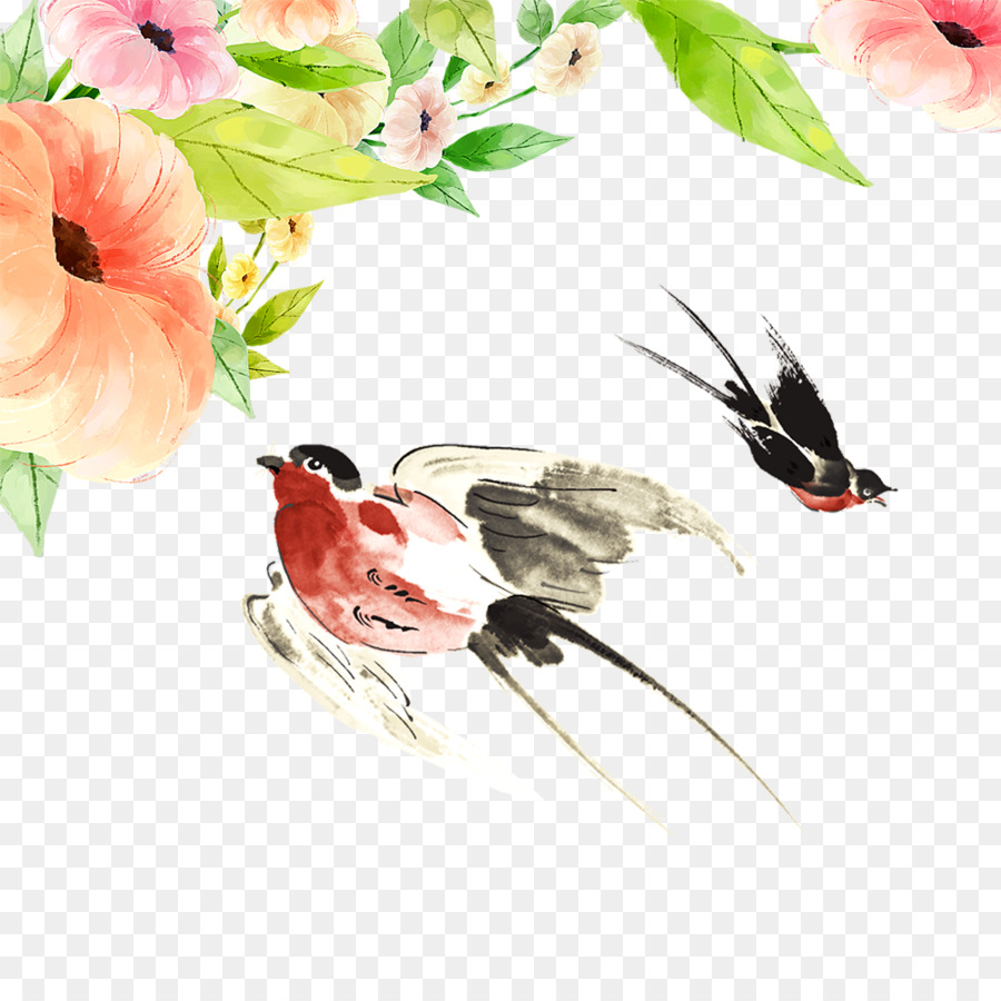 Rondine Uccello Inchiostro lavare pittura - In primavera le rondini volare