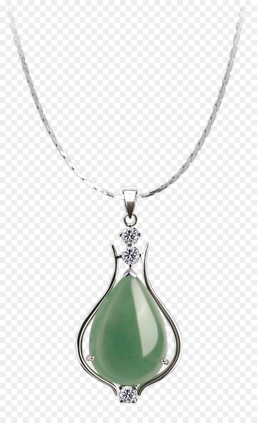 Medaillon Kette Jade Silber - Halskette