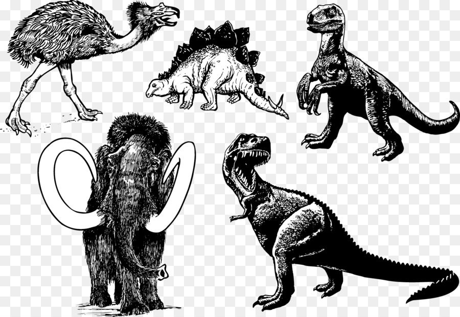 Tyrannosaurus Preistoria Stegosauro mammut - vettore di dinosauri