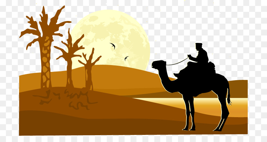 Cammello, Deserto, Silhouette, Illustrazione - Dipinto a mano astratto modello di deserto in cammello