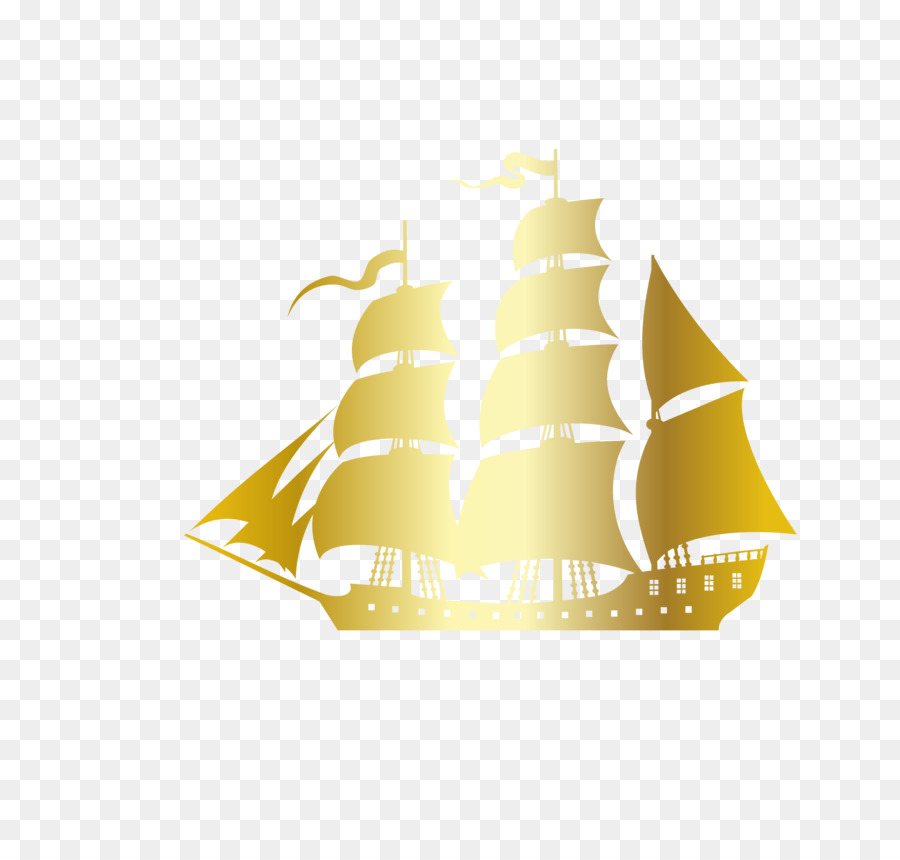 Nave a vela Sagoma di barca a Vela - Vector cartoon dipinto a mano in oro liscio vela