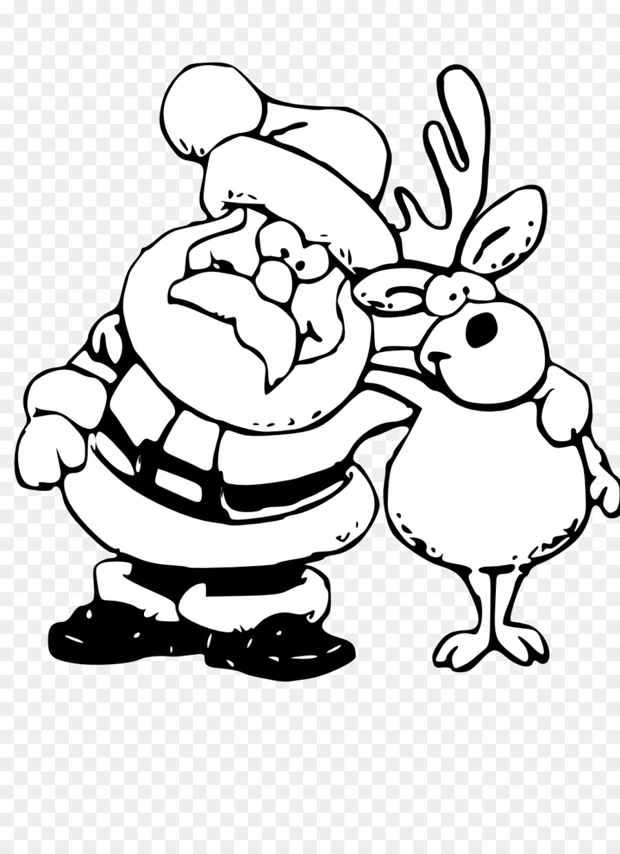 santa claus and reindeer clipart black and white
