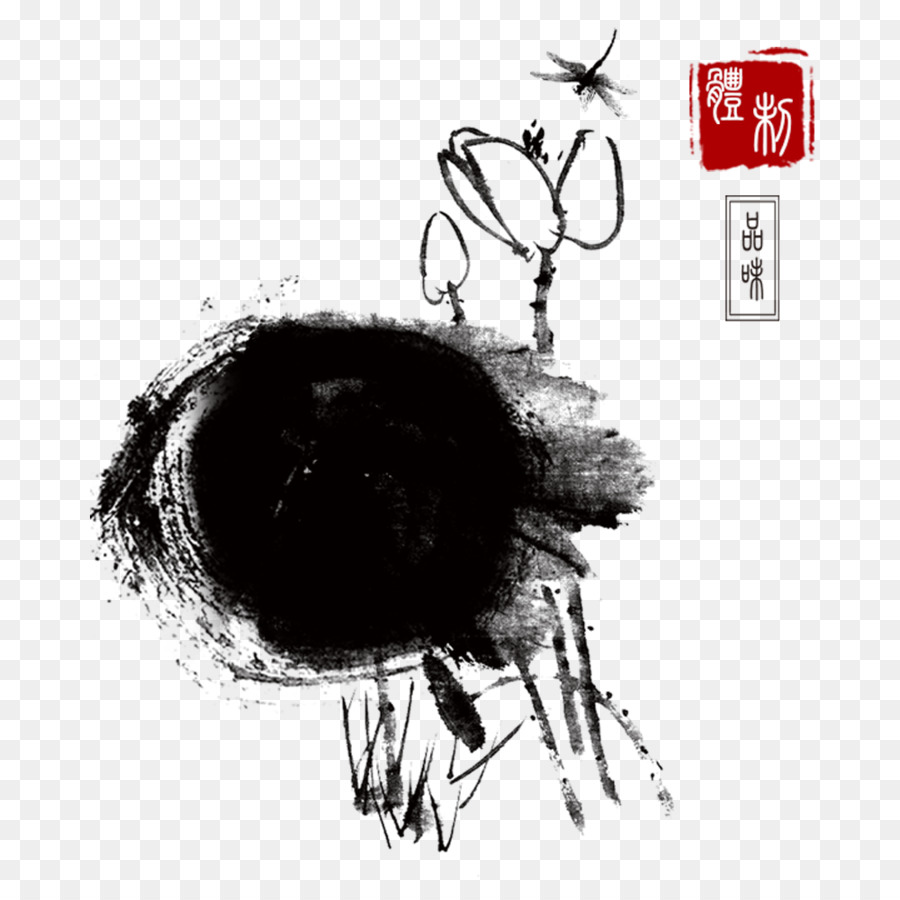 u756bu8377u82b1 Heye Nelumbo nucifera - Inchiostro cinese pittura di stile lotus libellula