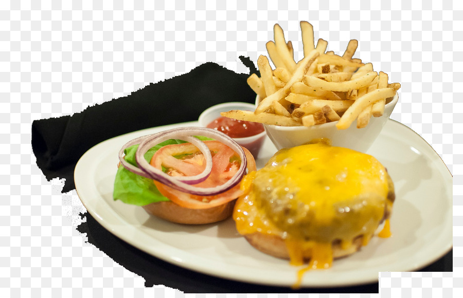 Hamburger mit Pommes Frites Cheeseburger Fast-food-Frühstück - Pommes Frites Grill-Mahlzeit