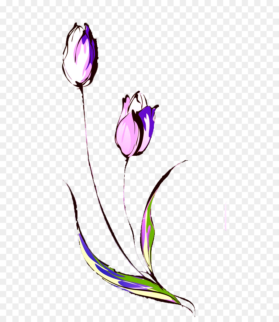 Tulip Disegno Fiore Adesivo Carta Da Parati - Dipinto a mano tulip
