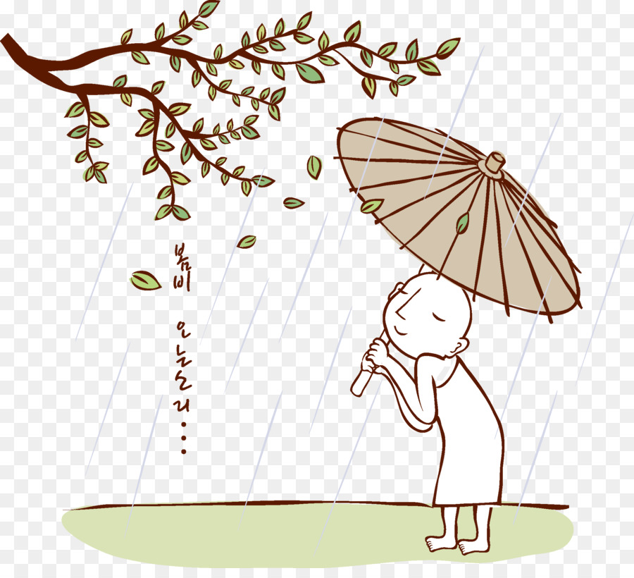 Karikatur-Aquarell Abbildung - Abb Bäume blühen Schirm Mönch