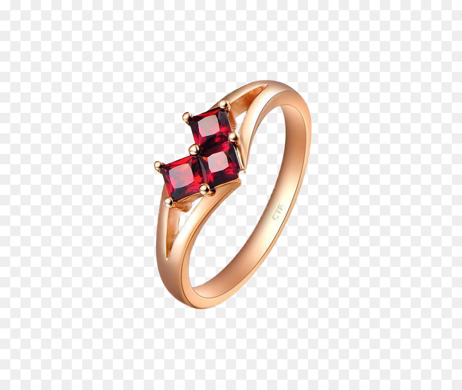 Anello di nozze di Rubino Diamante Chow Tai Fook - Tre anelli rubino