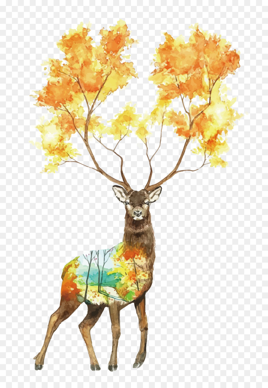 Cervo In Autunno - Vettore dipinta a mano cervo