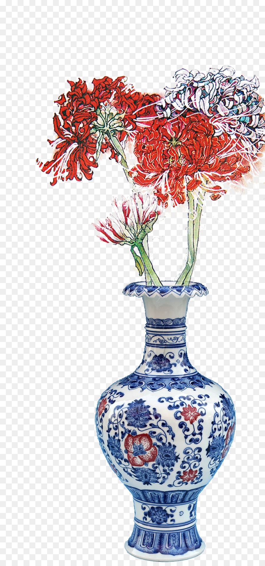 Jingdezhen Vaso Blu e bianco in ceramica fantasia Floreale - Stile cinese di Crisantemo