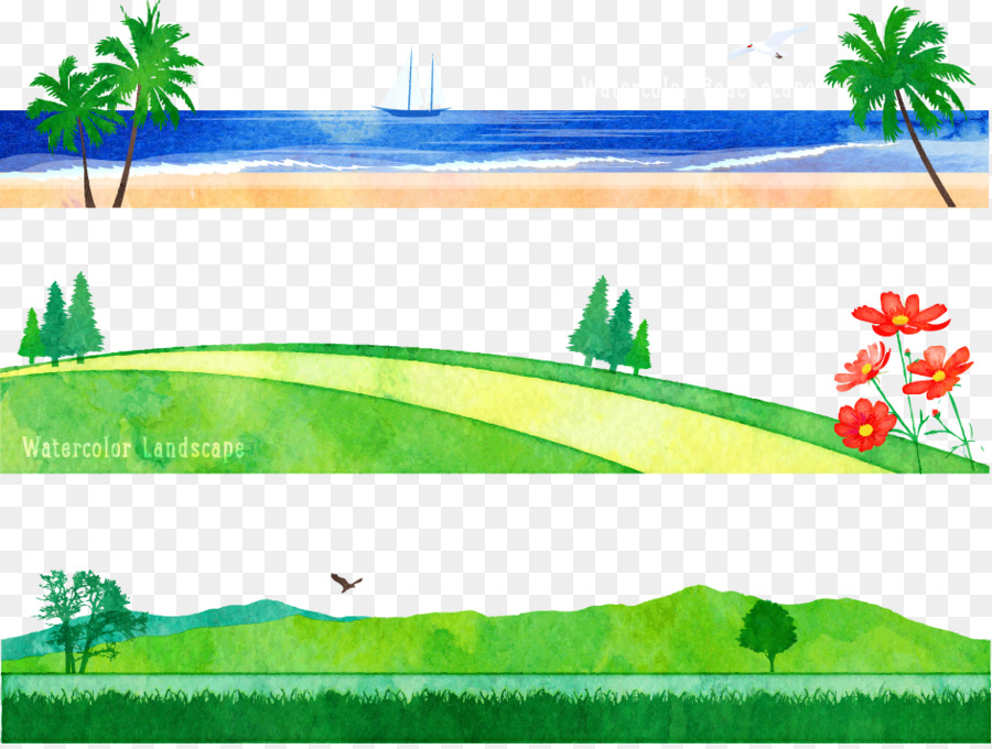 Paesaggio dipinto ad Acquerello Natura - vettore isola