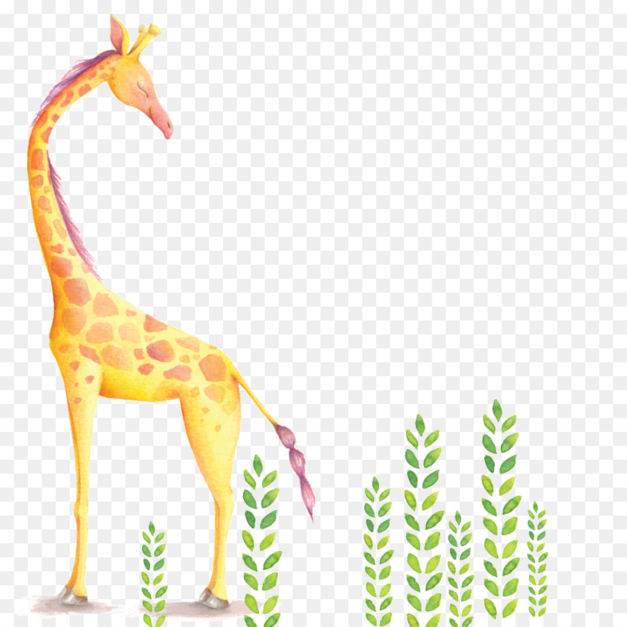 Giraffa Nido Acquerello pittura Parete della decalcomania - dipinto a mano giraffa