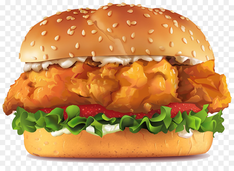Hamburger, sandwich di Pollo dita di Pollo Tandoori chicken French fries - Cartone dipinto a mano burger