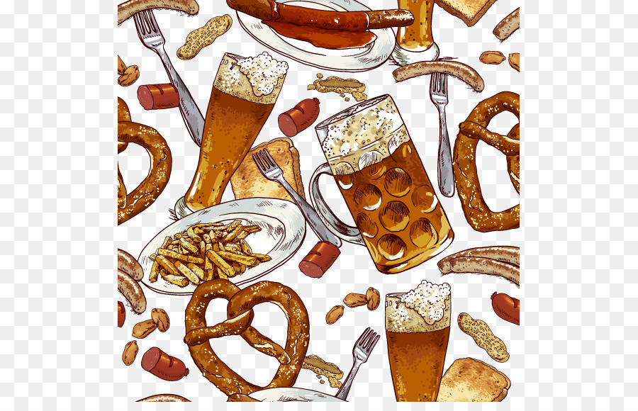 Beer Salsiccia, Hot dog Oktoberfest Pretzel - Vettore Di Hot Dog, Birra