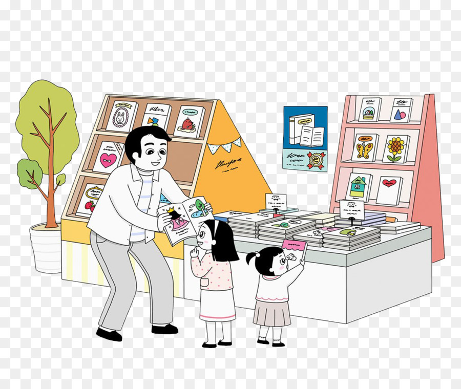 Cartoon Bambino Genitore Libro - I genitori portano i loro figli per l'acquisto di libri
