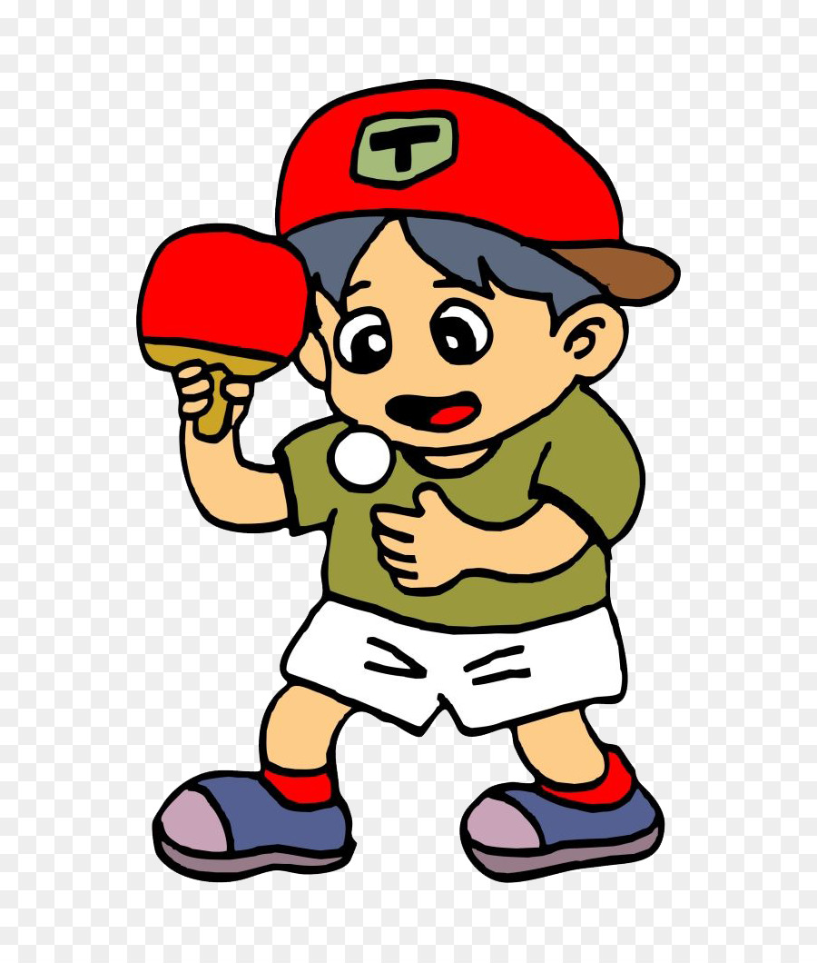 Comic-Spiel-Tisch-Tennis-Sport - Tischtennis cartoon with red hat