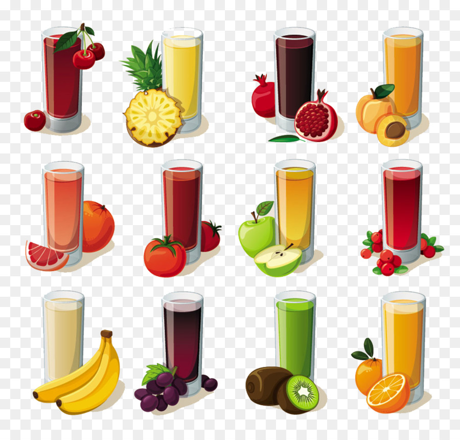 Saft-Obst-Illustration - Cartoon-Obst und Fruchtsäfte